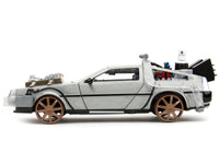DeLorean Brushed Metal Time Machine (Train Wheel Version) with Lights "Back to the Future Part III" (1990) Movie "Hollywood Rides" Series 1/24 Diecast Model Car by Jada image 5