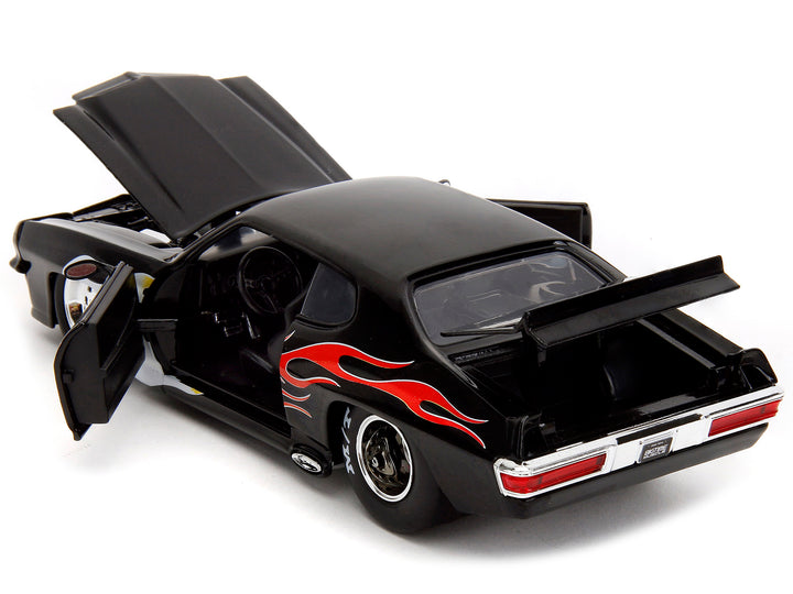 1971 Pontiac GTO Black with Flame Graphics "Bigtime Muscle" Series 1/24 Diecast Model Car by Jada image 2
