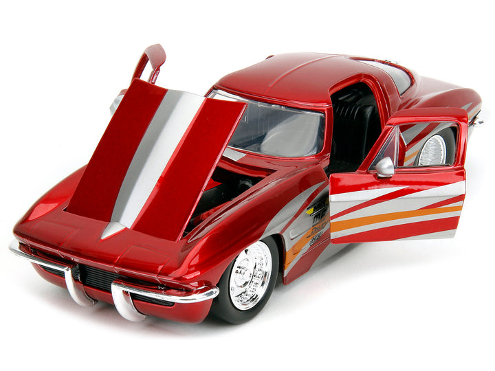 1963 Chevrolet Corvette Stingray Red Metallic with Silver Graphics "Bigtime Muscle" Series 1/24 Diecast Model Car by Jada image 2