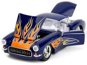 1957 Chevrolet Corvette Dark Blue with Flame Graphics and White Interior "Bigtime Muscle" Series 1/24 Diecast Model Car by Jada image 4