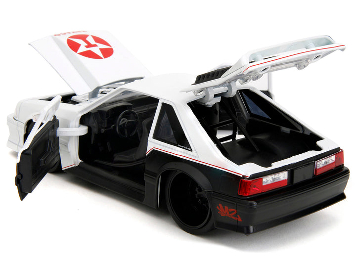 1989 Ford Mustang GT "Texaco" White and Matt Black with Graphics "Bigtime Muscle" Series 1/24 Diecast Model Car by Jada image 2
