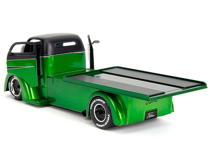 1947 Ford COE Flatbed Truck Green Metallic and Matt Black "Toyo Tires" with Extra Wheels "Just Trucks" Series 1/24 Diecast Model Car by Jada image 2