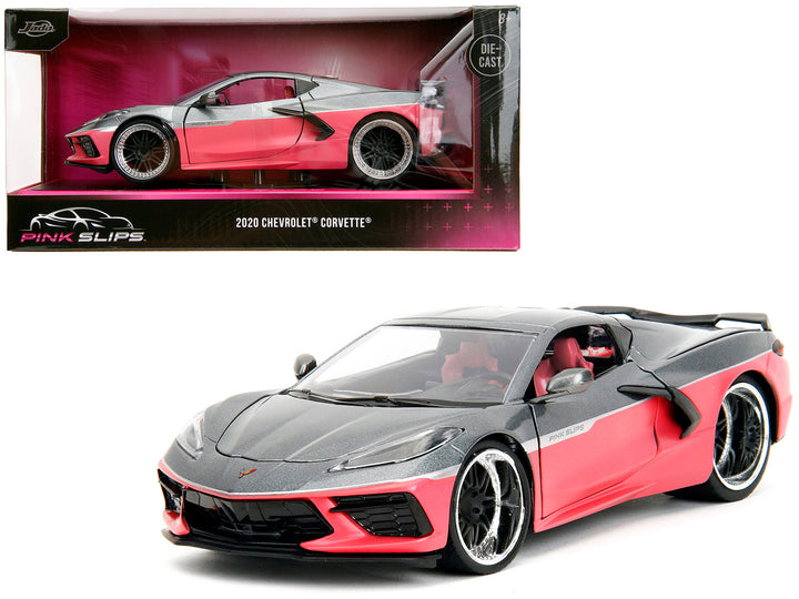 2020 Chevrolet Corvette Gray Metallic and Pink "Pink Slips" Series 1/24 Diecast Model Car by Jada image 2