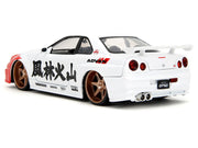 2002 Nissan Skyline GT-R (R34) RHD (Right Hand Drive) White with Red Graphics and Ryu Diecast Figure "Street Fighter" Video Game "Anime Hollywood Rides" Series 1/24 Diecast Model Car by Jada image 2