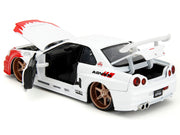 2002 Nissan Skyline GT-R (R34) RHD (Right Hand Drive) White with Red Graphics and Ryu Diecast Figure "Street Fighter" Video Game "Anime Hollywood Rides" Series 1/24 Diecast Model Car by Jada image 3