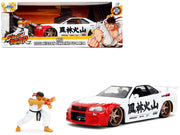 2002 Nissan Skyline GT-R (R34) RHD (Right Hand Drive) White with Red Graphics and Ryu Diecast Figure "Street Fighter" Video Game "Anime Hollywood Rides" Series 1/24 Diecast Model Car by Jada image 4