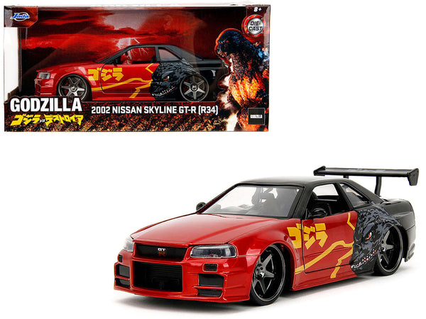 Jada 2002 Nissan Skyline GT-R R34 red black Godzilla vs Destoroyah 1:24 35133, view 1