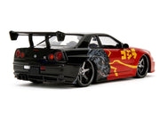2002 Nissan Skyline GT-R (R34) RHD (Right Hand Drive) Red Metallic and Black "Godzilla vs. Destoroyah" (1995) Movie "Hollywood Rides" Series 1/24 Diecast Model Car by Jada image 3