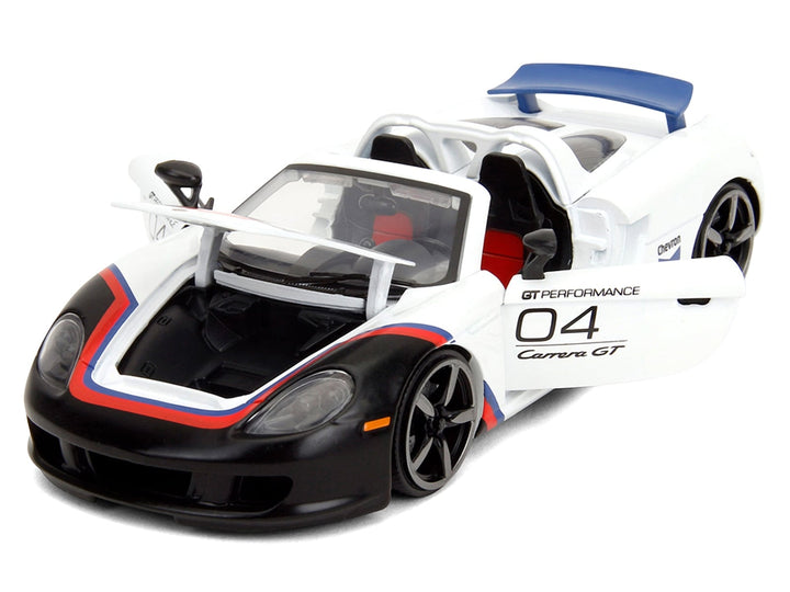 Porsche Carrera GT Convertible #04 "Chevron" White with Graphics "Hyper-Spec" Series 1/24 Diecast Model Car by Jada image 2