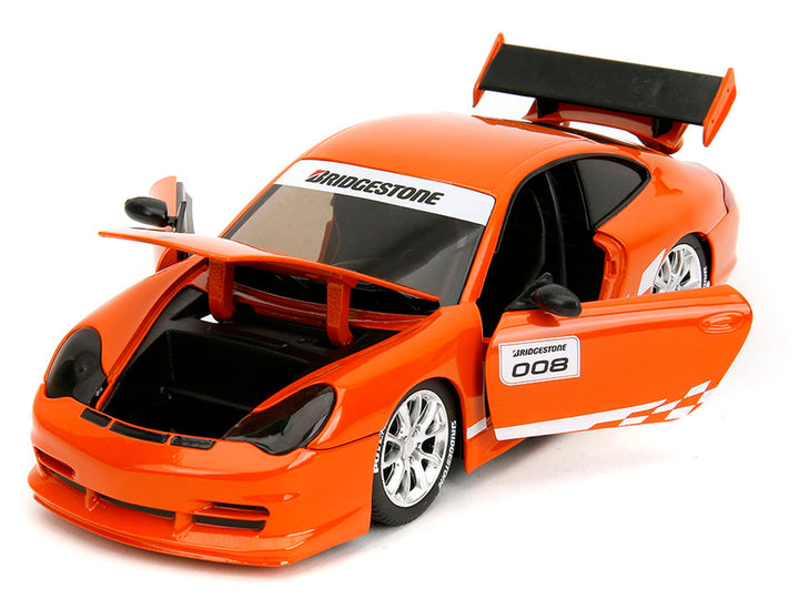 Porsche 911 GT3 RS (996) #008 "Bridgestone" Orange Metallic with White Graphics "Hyper-Spec" Series 1/24 Diecast Model Car by Jada image 2