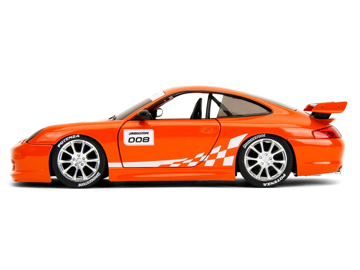 Orange number 008 Bridgestone Porsche 911 GT3 RS, 1:24, closed side view — Jada 35138
