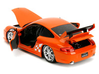 Orange number 008 Bridgestone Porsche 911 GT3 RS, 1:24, rear view with panels open — Jada 35138