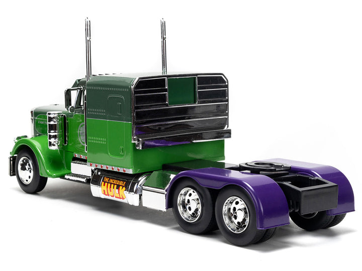 1992 Peterbilt 379 Truck Tractor Green Two-Tone and Purple "The Incredible Hulk" "Marvel Avengers" Series Diecast Model by Jada image 2