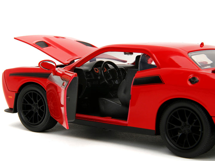 2015 Dodge Challenger Red with Black Stripes and Glenn Diecast Figure "The Walking Dead" (2010-2022) TV Series "Hollywood Rides" Series 1/24 Diecast Model Car by Jada image 2