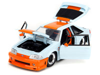 Jada Bigtime Muscle 1989 Ford Mustang GT Gulf Oil light blue orange stripe 1:24 35208, view 3