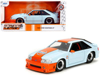 Jada Bigtime Muscle 1989 Ford Mustang GT Gulf Oil light blue orange stripe 1:24 35208, view 4