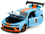 2016 Chevrolet Camaro Widebody #3 Light Blue with Orange Stripes "Gulf Oil" "Wide Body" Series 1/24 Diecast Model Car by Jada image 4
