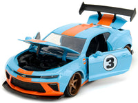 2016 Chevrolet Camaro Widebody #3 Light Blue with Orange Stripes "Gulf Oil" "Wide Body" Series 1/24 Diecast Model Car by Jada image 4