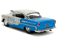 1955 Chevrolet Bel Air "Ghost Gas - Mike's Speed Equip" Light Gray and Blue "Bigtime Muscle" Series 1/24 Diecast Model Car by Jada image 4