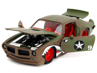 1972 Pontiac Firebird #9 Green Camouflage Flames with Graphics and Red Interior "Bigtime Muscle" Series 1/24 Diecast Model Car by Jada image 4