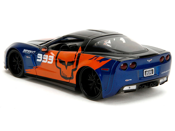 2006 Chevrolet Corvette Z06 #333 "Spirit Racing" Blue Metallic and Orange with Black Hood and Top "Bigtime Muscle" Series 1/24 Diecast Model Car by Jada image 2