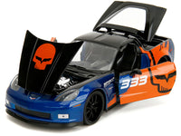 2006 Chevrolet Corvette Z06 #333 "Spirit Racing" Blue Metallic and Orange with Black Hood and Top "Bigtime Muscle" Series 1/24 Diecast Model Car by Jada image 4