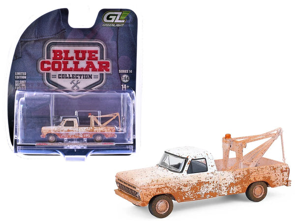 1973 Ford F-100 Tow Truck White (Weathered) "Blue Collar Collection" Series 14 1/64 Diecast Model Car by Greenlight