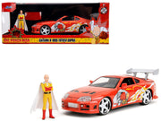 1995 Toyota Supra Red with Graphics and Saitama Diecast Figure "One Punch Man" (2015-2019) TV Series 1/24 Diecast Model by Jada image 5