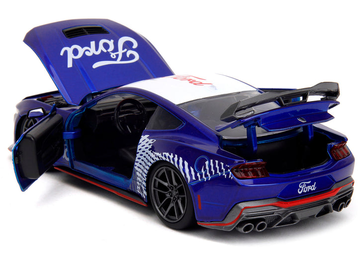 2024 Ford Mustang Dark Horse Candy Blue with White Top and "Mustang Horse Graphics" "Bigtime Muscle" Series 1/24 Diecast Model Car by Jada image 2