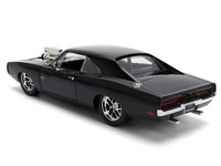 Black 1970 Dodge Charger R/T closed rear three-quarter view, Jada 35423, 1:24