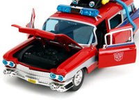 1959 Cadillac Ambulance Ecto-1 Red "Transformers" TV Series - "Ghostbusters" (1984) Movie Crossover "Hollywood Rides" Series 1/24 Diecast Model Car by Jada image 4