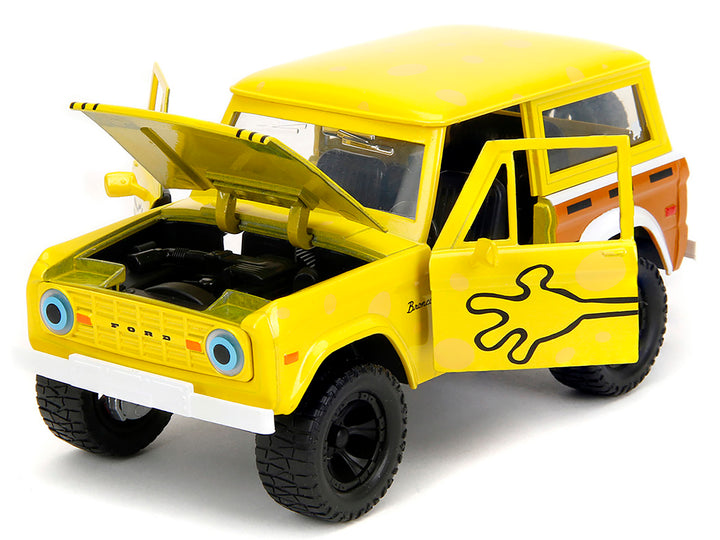1973 Ford Bronco Yellow with Graphics and SpongeBob SquarePants Diecast Figure "SpongeBob SquarePants" (1999-Current) TV Series "Hollywood Rides" Series 1/24 Diecast Model Car by Jada image 2