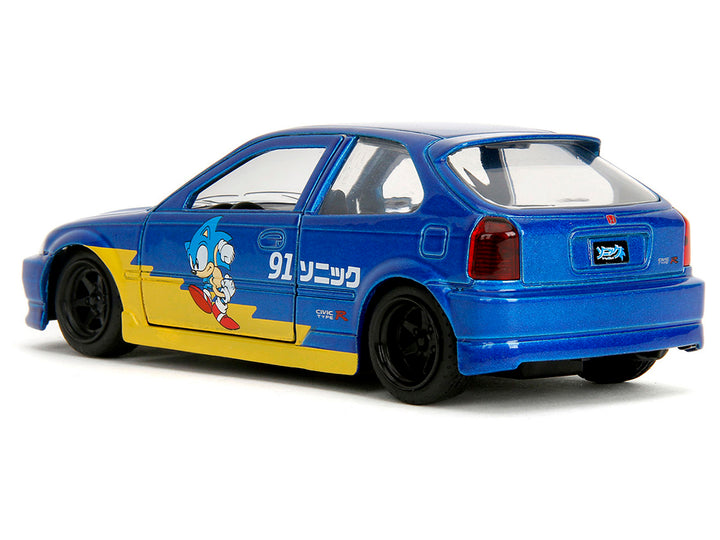 1997 Honda Civic Type R Blue Metallic with Graphics "Sonic the Hedgehog" (1991) Video Game "Hollywood Rides" Series 1/32 Diecast Model Car by Jada image 2