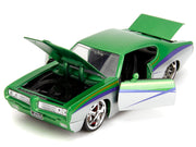 1969 Pontiac GTO Judge Green Metallic and Silver with Stripes "Bigtime Muscle" Series 1/24 Diecast Model Car by Jada image 2