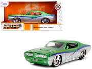 1969 Pontiac GTO Judge Green Metallic and Silver with Stripes "Bigtime Muscle" Series 1/24 Diecast Model Car by Jada image 5