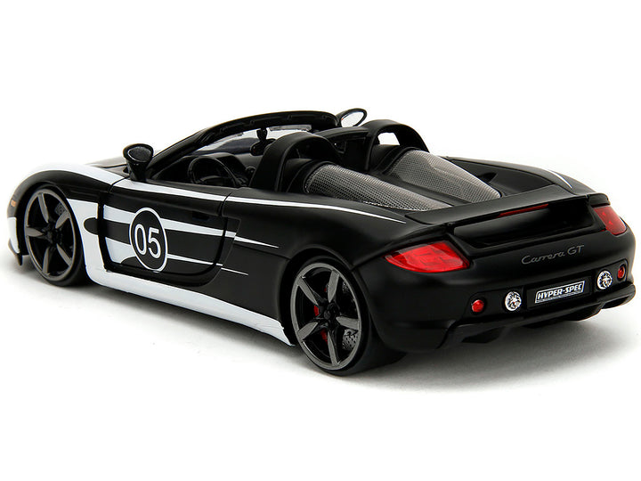 Porsche Carrera GT Convertible #05 Black with White Graphics "Hyper-Spec" Series 1/24 Diecast Model Car by Jada image 2