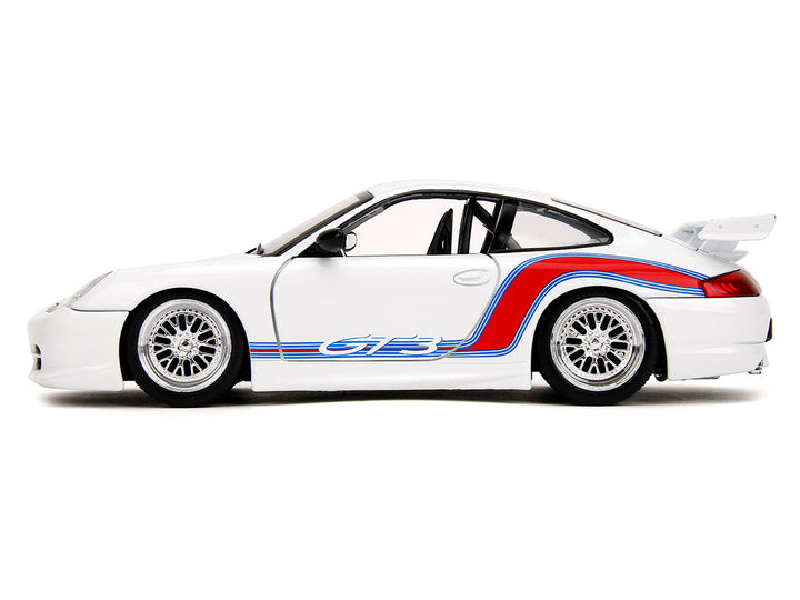 Porsche 911 GT3 (996) White with Red and Blue Stripes "Hyper-Spec" Series 1/24 Diecast Model Car by Jada image 2