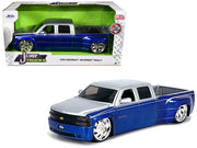 1999 Chevrolet Silverado Dually Pickup Truck Blue Metallic and Silver with Custom KMC Wheels "Just Trucks" Series 1/24 Diecast Model Car by Jada image 2