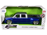 1999 Chevrolet Silverado Dually Pickup Truck Blue Metallic and Silver with Custom KMC Wheels "Just Trucks" Series 1/24 Diecast Model Car by Jada image 3