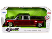 1999 Chevrolet Silverado Dually Pickup Truck Red Metallic and Gray with Stock Wheels "Just Trucks" Series 1/24 Diecast Model Car by Jada image 3