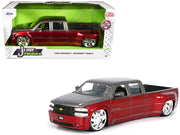1999 Chevrolet Silverado Dually Pickup Truck Red Metallic and Gray with Custom KMC Wheels "Just Trucks" Series 1/24 Diecast Model Car by Jada image 3