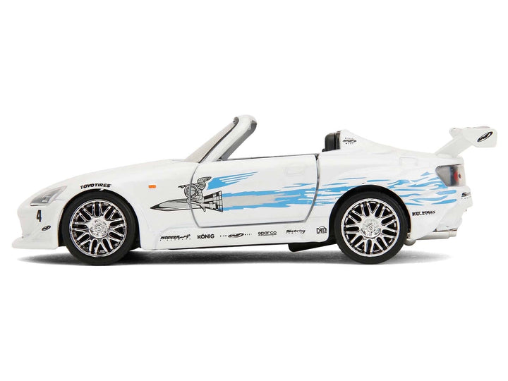 White Honda S2000 with blue graphics, Fast & Furious Remix, 1:32, closed side view — Jada 35629