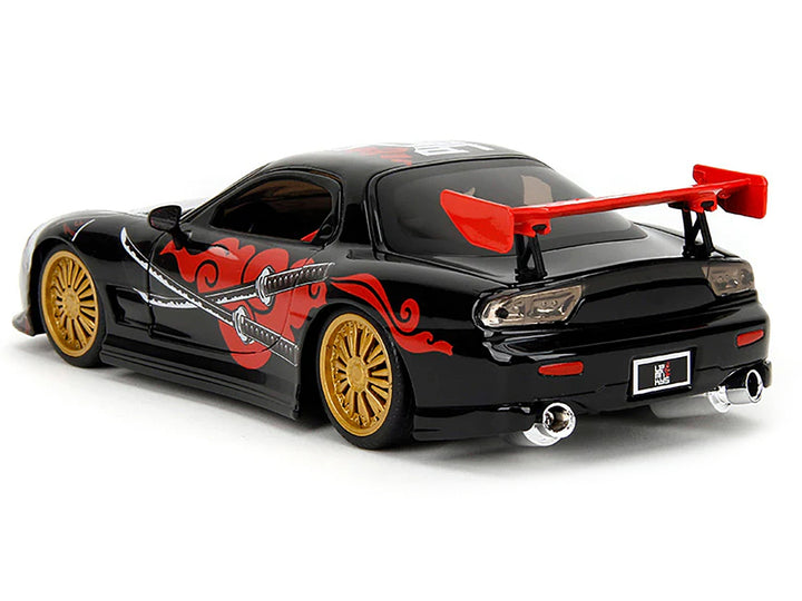 1993 Mazda RX-7 Black with Graphics "Lab Monkeys" with Saru Diecast Figure "Hollywood Rides" Series 1/24 Diecast Model Car by Jada image 2