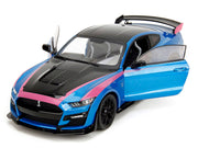 Ford Mustang Shelby GT500 Blue Metallic with Pink Stripes and Black Hood and Top "Pink Slips" Series 1/18 Diecast Model Car by Jada image 2