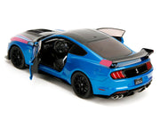 Ford Mustang Shelby GT500 Blue Metallic with Pink Stripes and Black Hood and Top "Pink Slips" Series 1/18 Diecast Model Car by Jada image 3