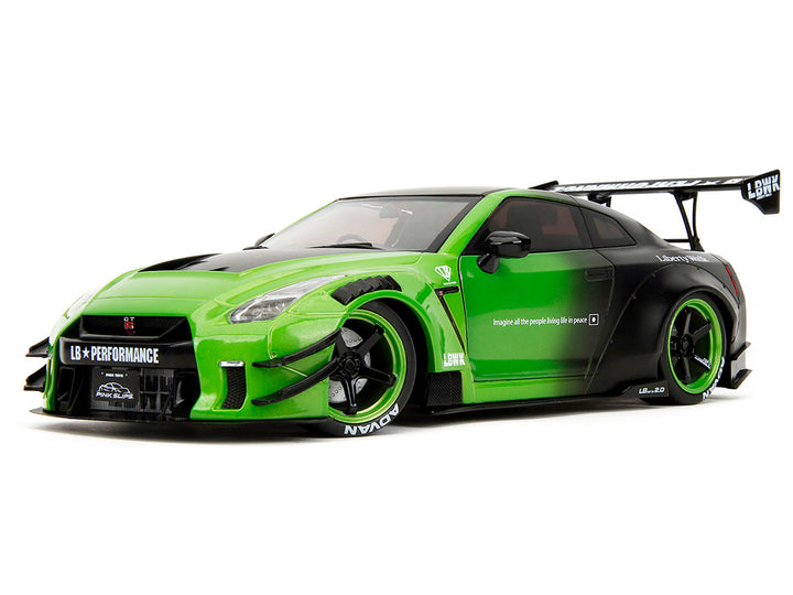 Nissan GT-R (R35) Liberty Walk Body Kit 2.0 RHD (Right Hand Drive) Green and Matt Black "Pink Slips" Series 1/18 Diecast Model Car by Jada image 2