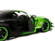 Nissan GT-R (R35) Liberty Walk Body Kit 2.0 RHD (Right Hand Drive) Green and Matt Black "Pink Slips" Series 1/18 Diecast Model Car by Jada image 3