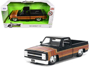 1985 Chevrolet C-10 Pickup Truck Black with Stripes and GM Rally Wheels "Just Trucks" Series 1/24 Diecast Model Car by Jada image 2