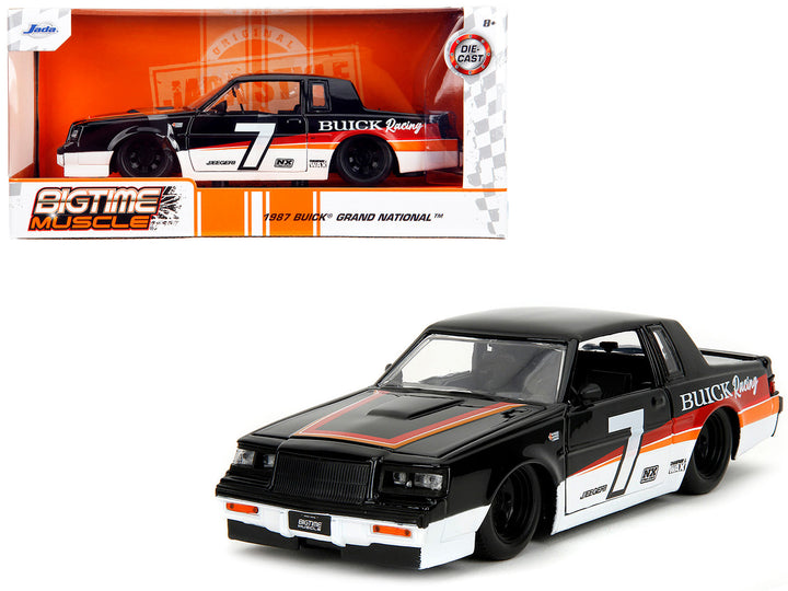1987 Buick Grand National #7 "Buick Racing" Black and White with Stripes "Bigtime Muscle" Series 1/24 Diecast Model Car by Jada image 2
