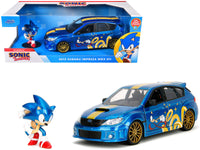 2012 Subaru Impreza WRX STI Blue Metallic with Graphics and Sonic The Hedgehog Diecast Figure "Sonic The Hedgehog" "Hollywood Rides" Series 1/24 Diecast Model Car by Jada image 2